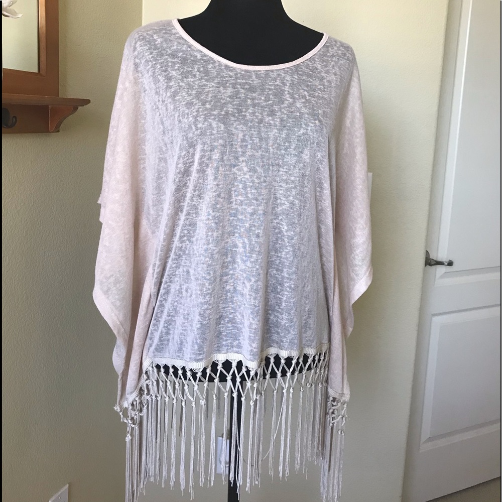 Boho silky fringed top or swim cover up.  Sheer.